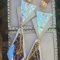 Gayle - Yellow Geometric Holographic Long Dangle Earrings - Shop Moxxc