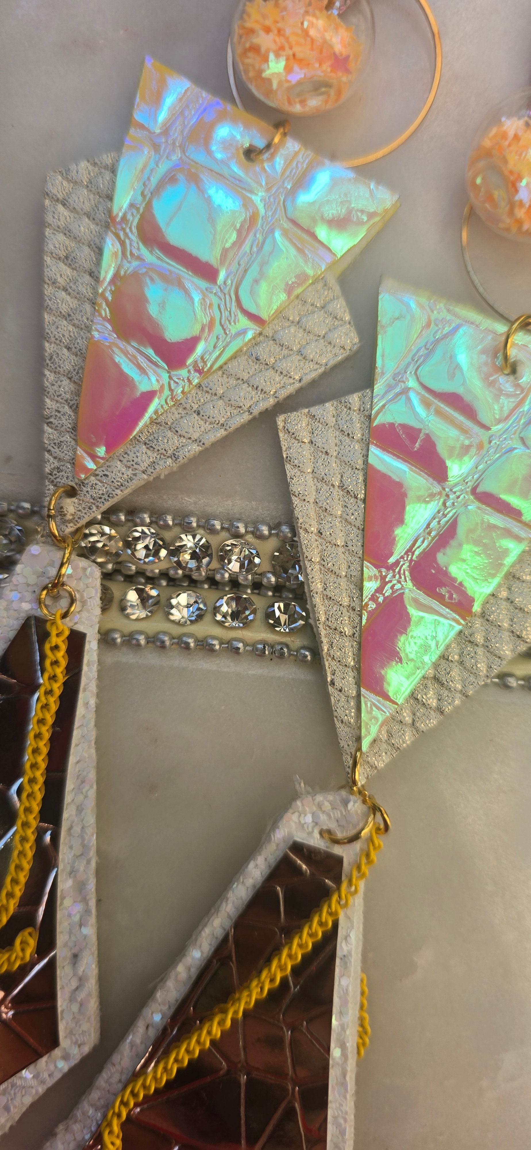 Gayle - Yellow Geometric Holographic Long Dangle Earrings - Shop Moxxc