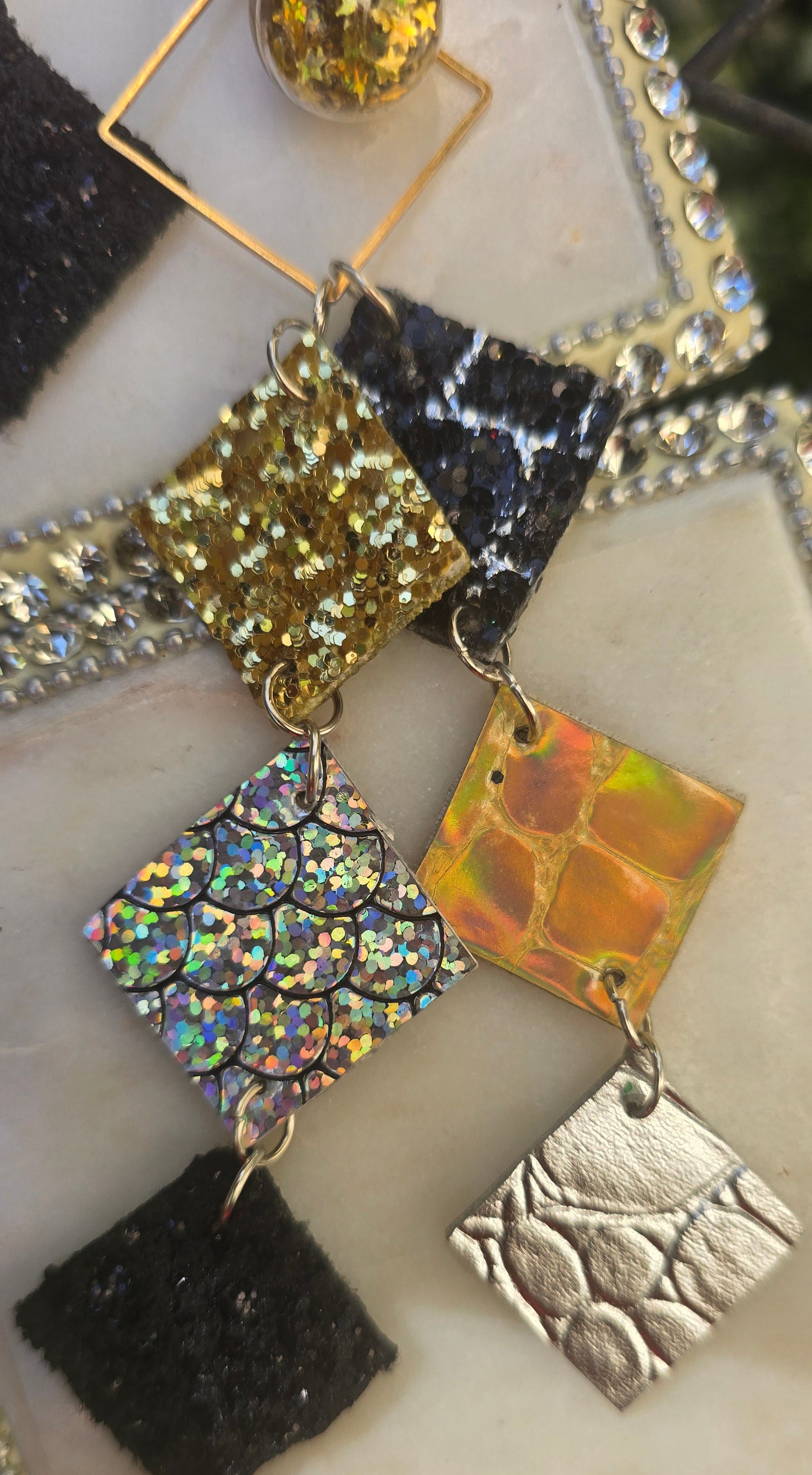 Ashley - Neutral Sparkly Long Dangle Earrings - Shop Moxxc
