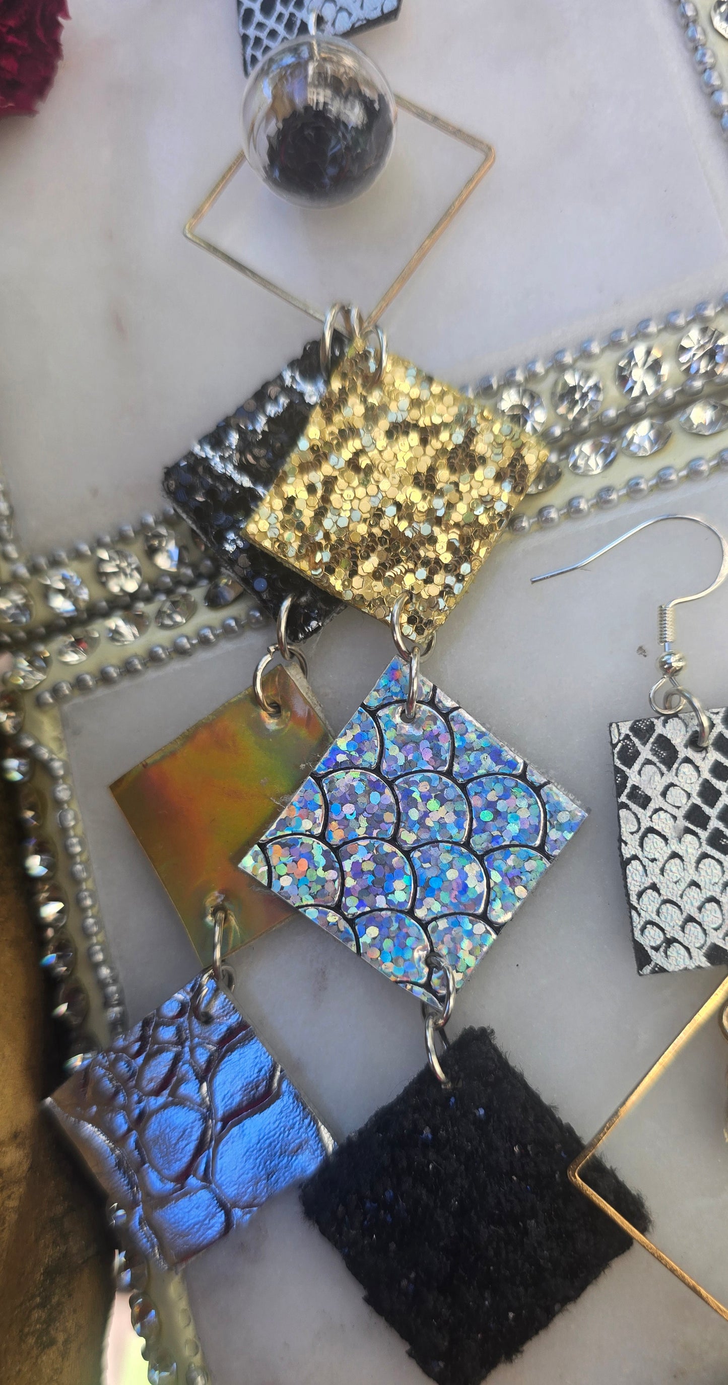 Ashley - Neutral Sparkly Long Dangle Earrings - Shop Moxxc