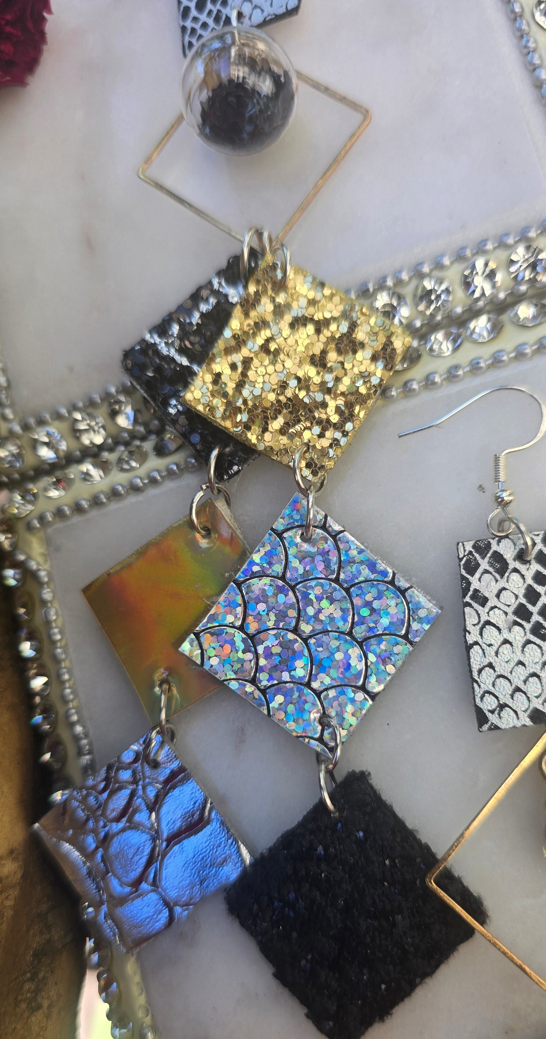Ashley - Neutral Sparkly Long Dangle Earrings - Shop Moxxc