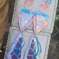 Caroline - Pastel Iridescent Geometric Long Dangle Earrings - Shop Moxxc