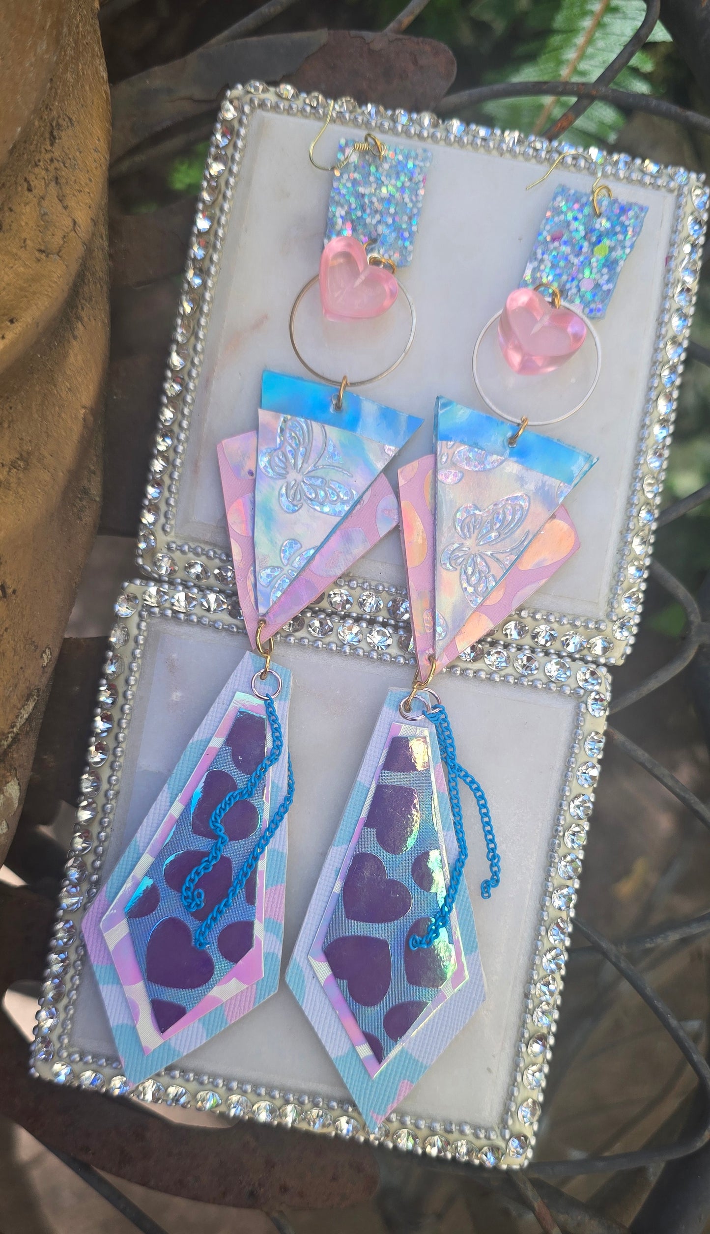 Caroline - Pastel Iridescent Geometric Long Dangle Earrings - Shop Moxxc