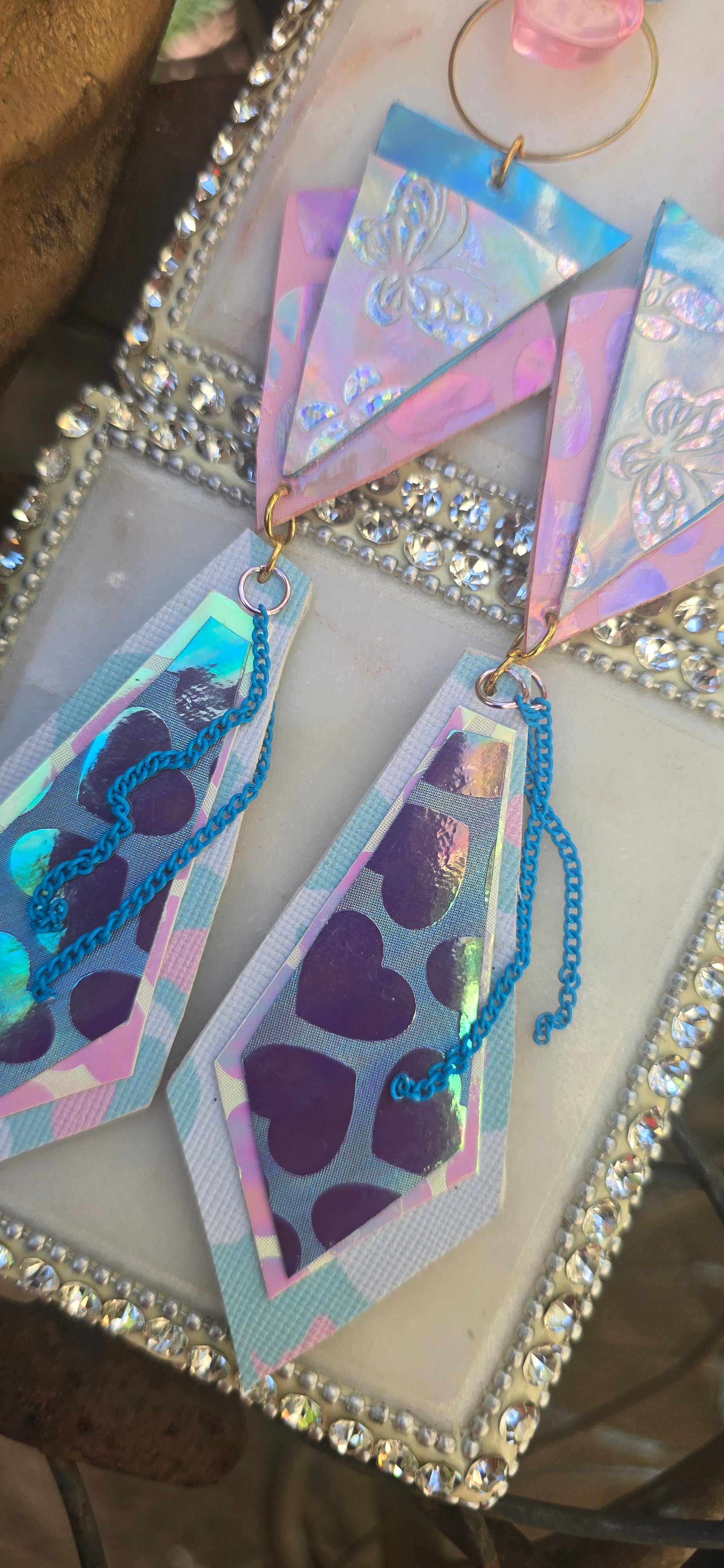 Caroline - Pastel Iridescent Geometric Long Dangle Earrings - Shop Moxxc