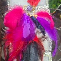 Pink boho festival feather earrings by Shop Moxxc, featuring vibrant feathers and a stylish design perfect for festivals.