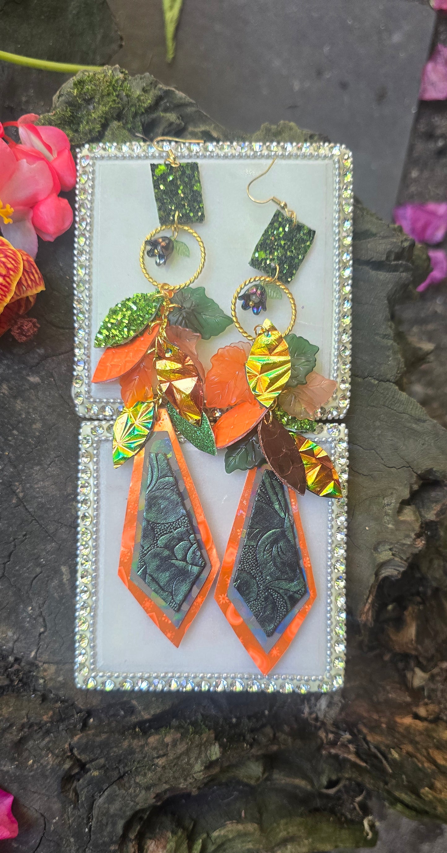 Charity - Orange Leaf Dangle Earrings