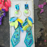 Sidney - Blue Yellow Teardrop Chandelier Earrings
