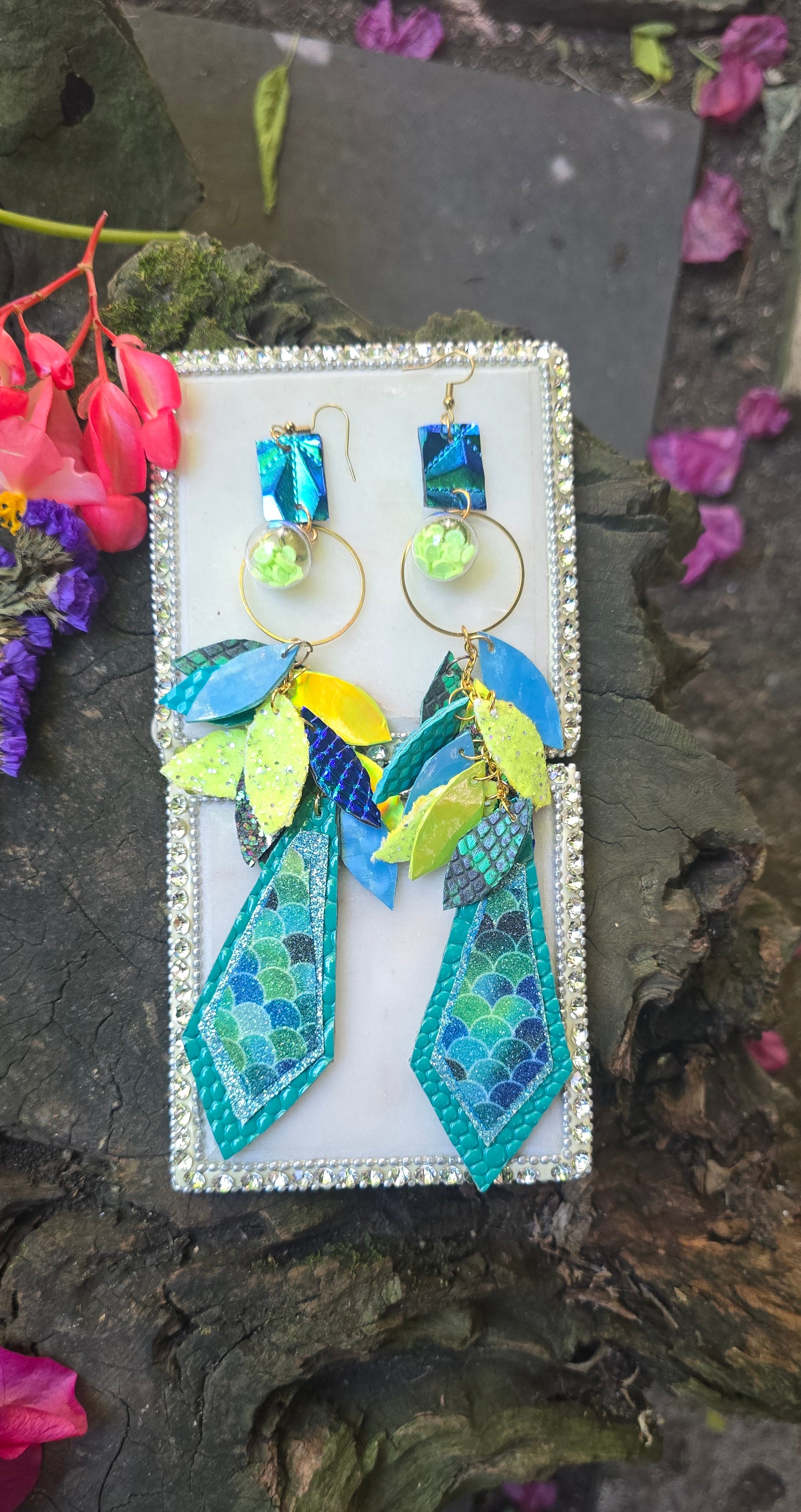 Sidney - Blue Yellow Teardrop Chandelier Earrings