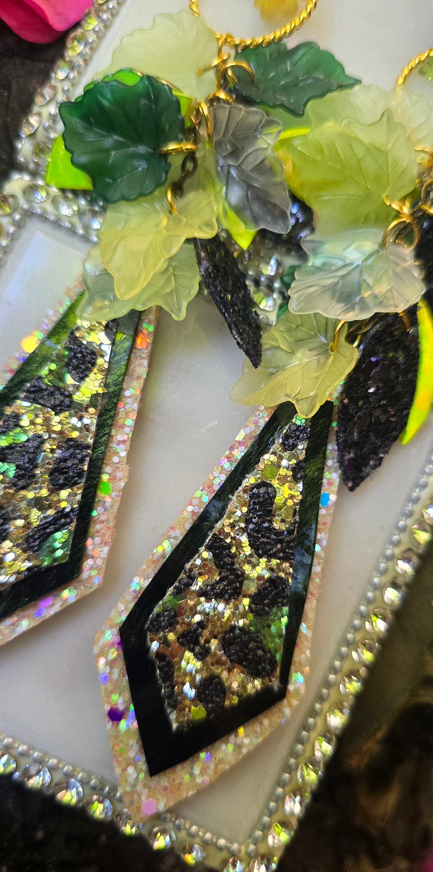 Paige - Green Teardrop Chandelier Earrings