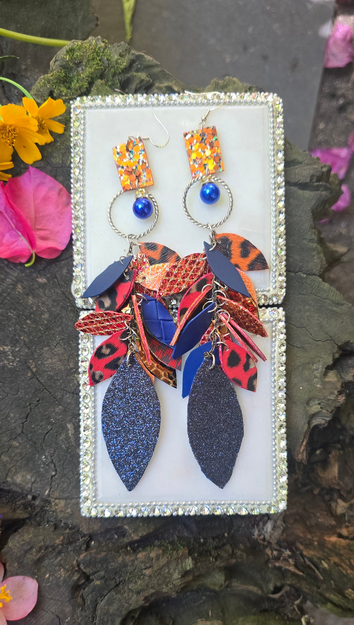 Mikayla - Blue Orange Teardrop Chandelier Earrings