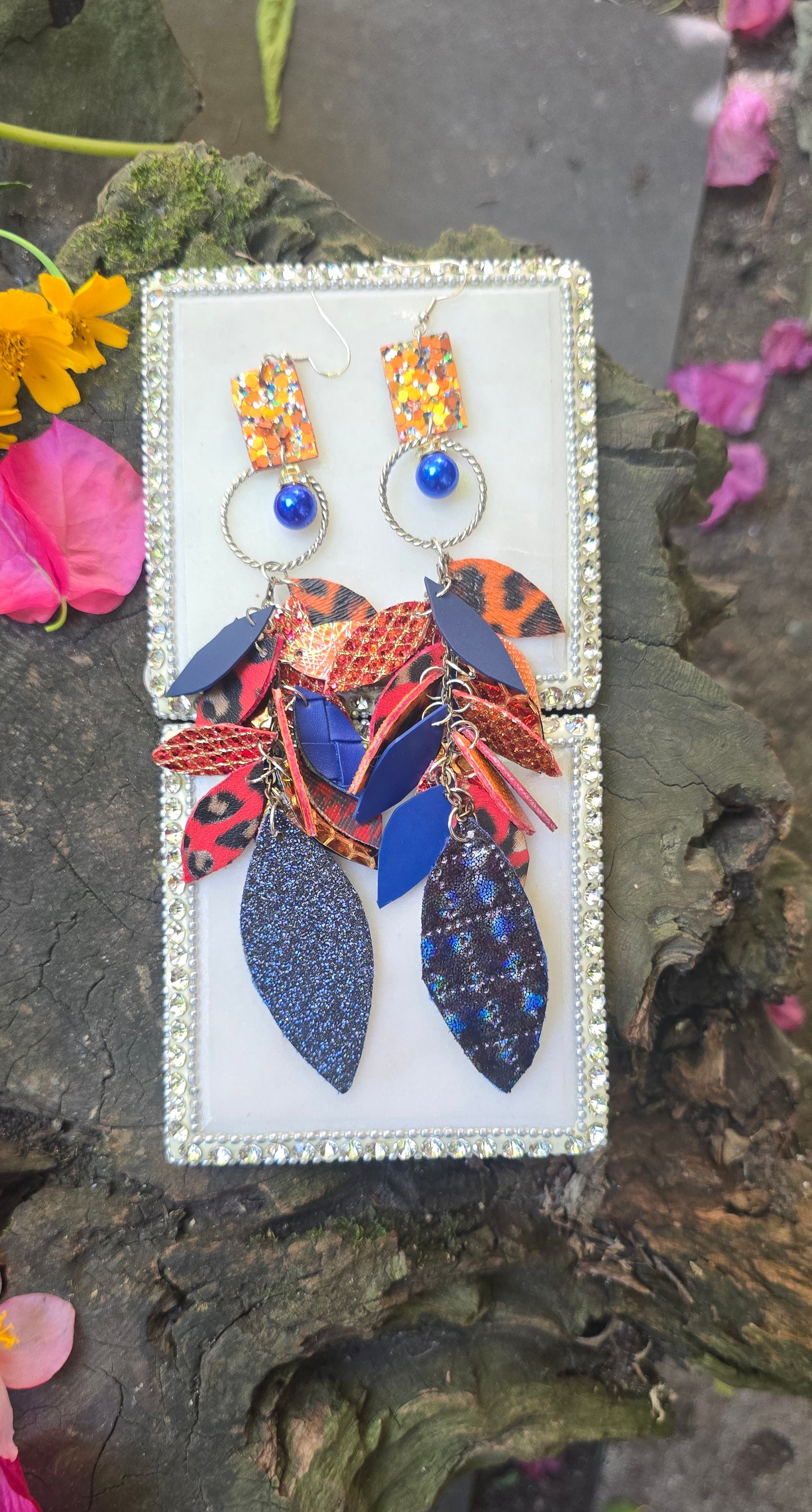 Mikayla - Blue Orange Teardrop Chandelier Earrings