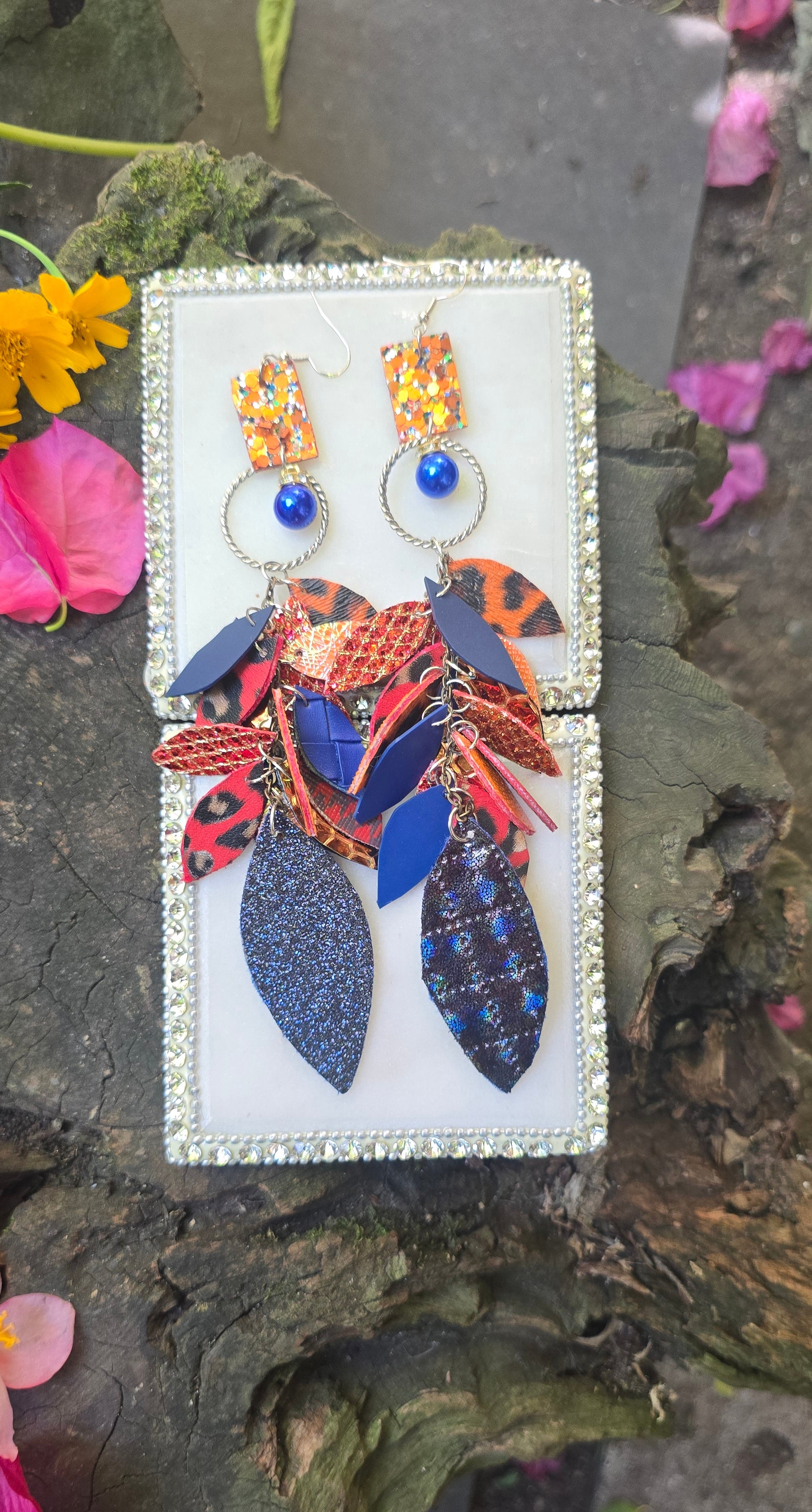 Mikayla - Blue Orange Teardrop Chandelier Earrings