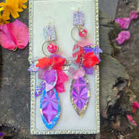 Anya - Purple Pink Leaf Teardrop Chandelier Earrings
