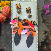 Thiana - Orange Black Animal Print Teardrop Chandelier Earrings