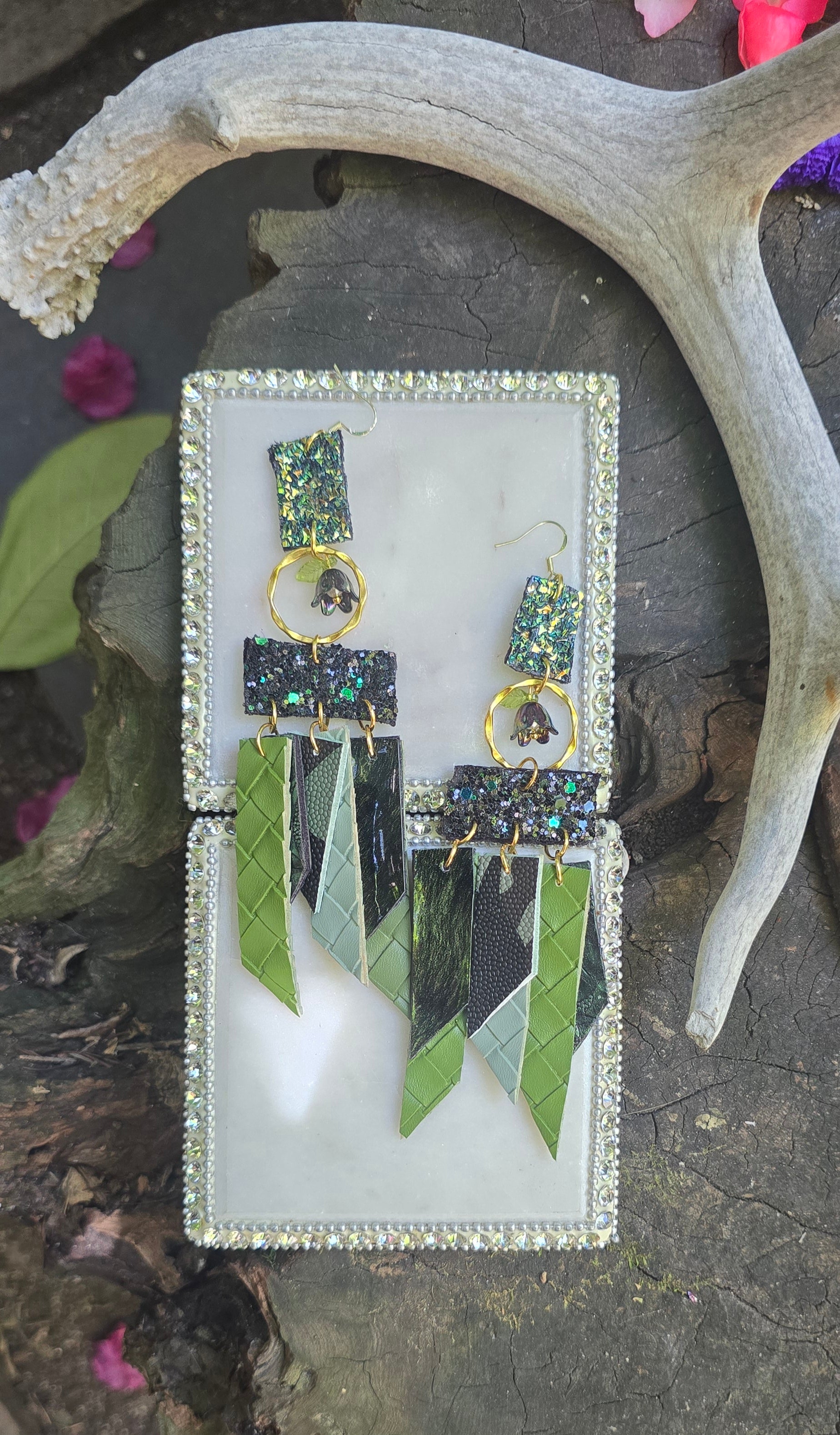 Ruth - Green Glittery Fringe Earrings