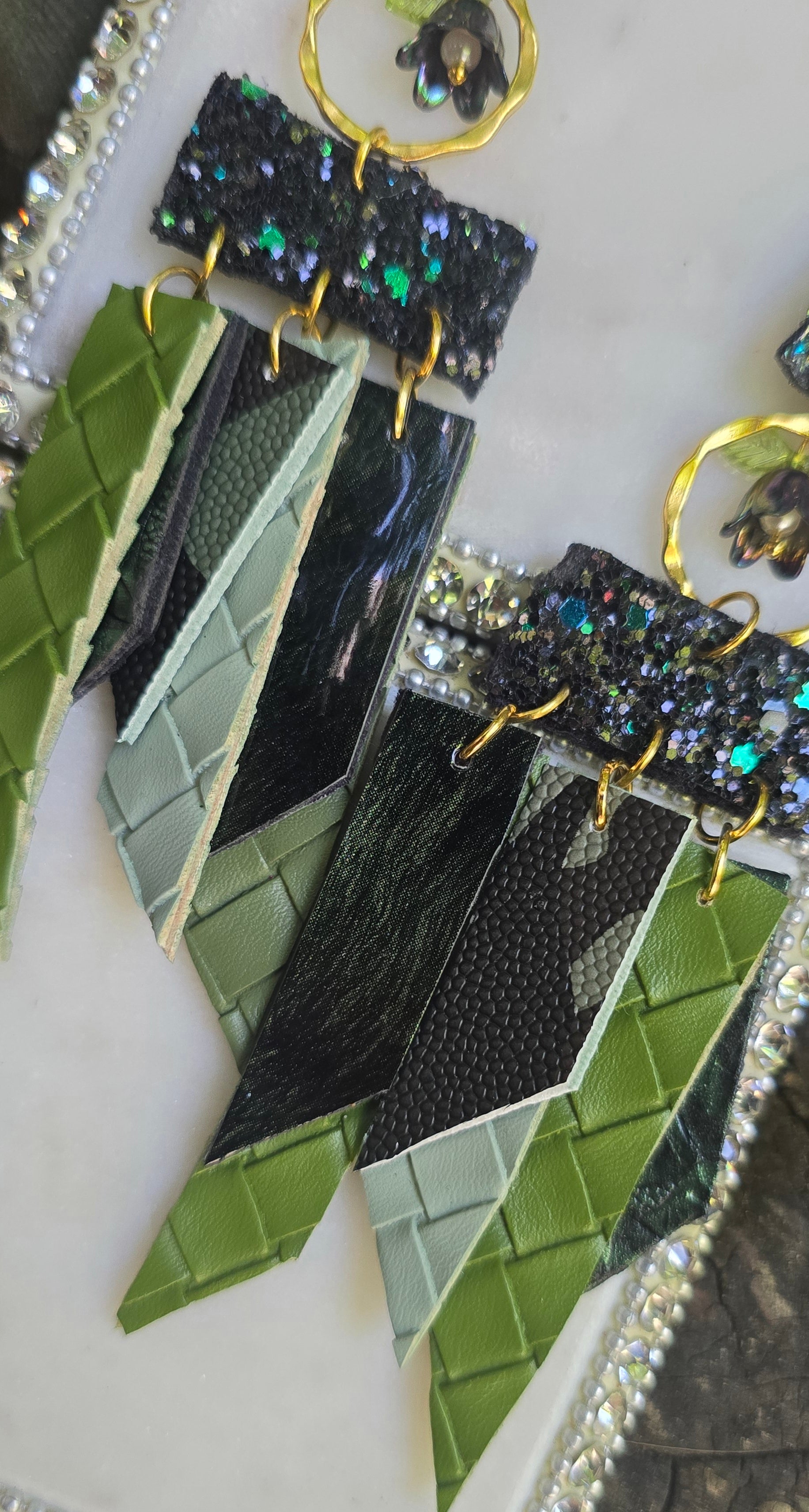 Ruth - Green Glittery Fringe Earrings
