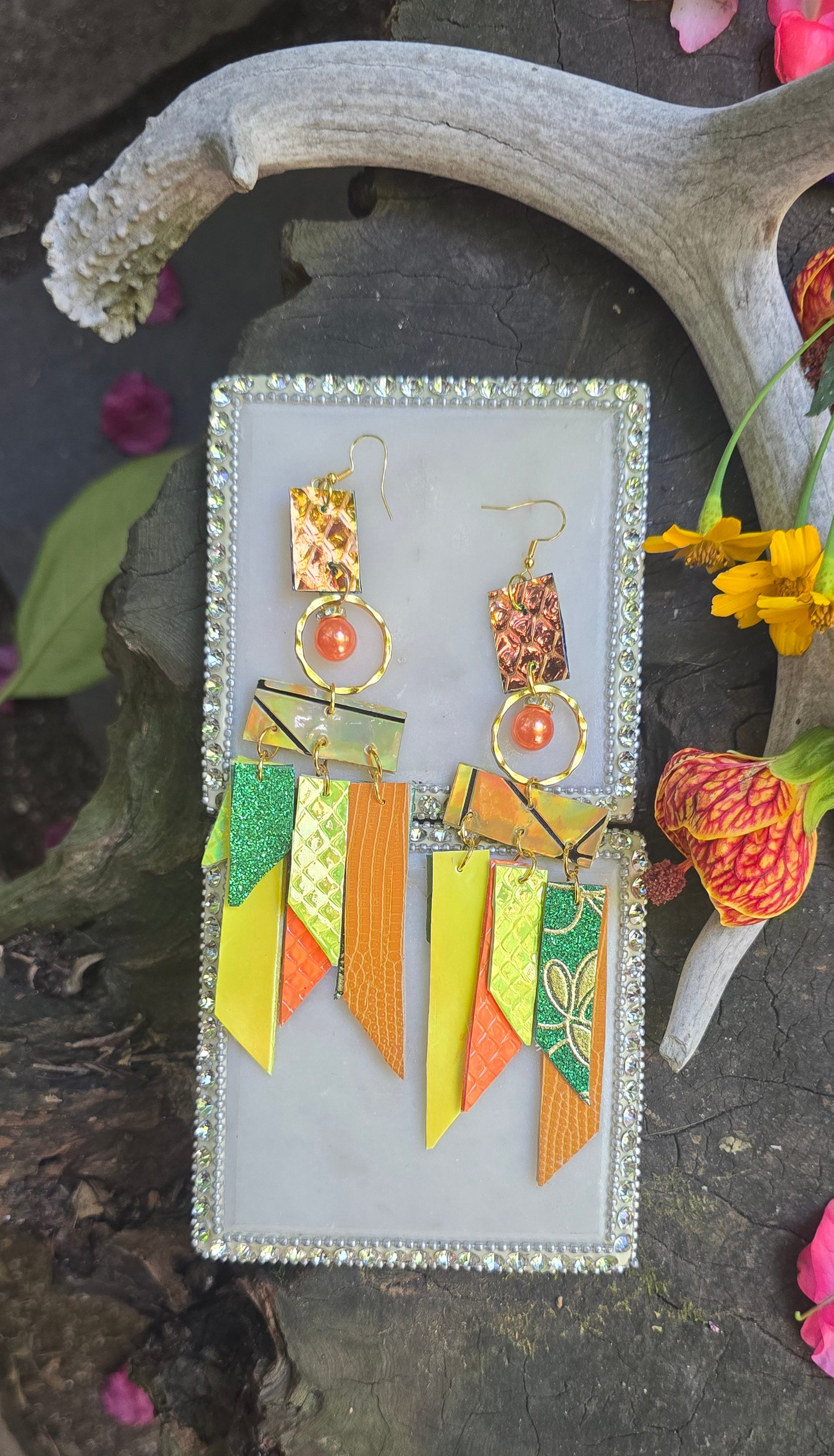 Britney - Orange Multicolored Fringe Earrings