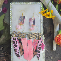 Maggie - Pink Animal Print Fringe Earrings