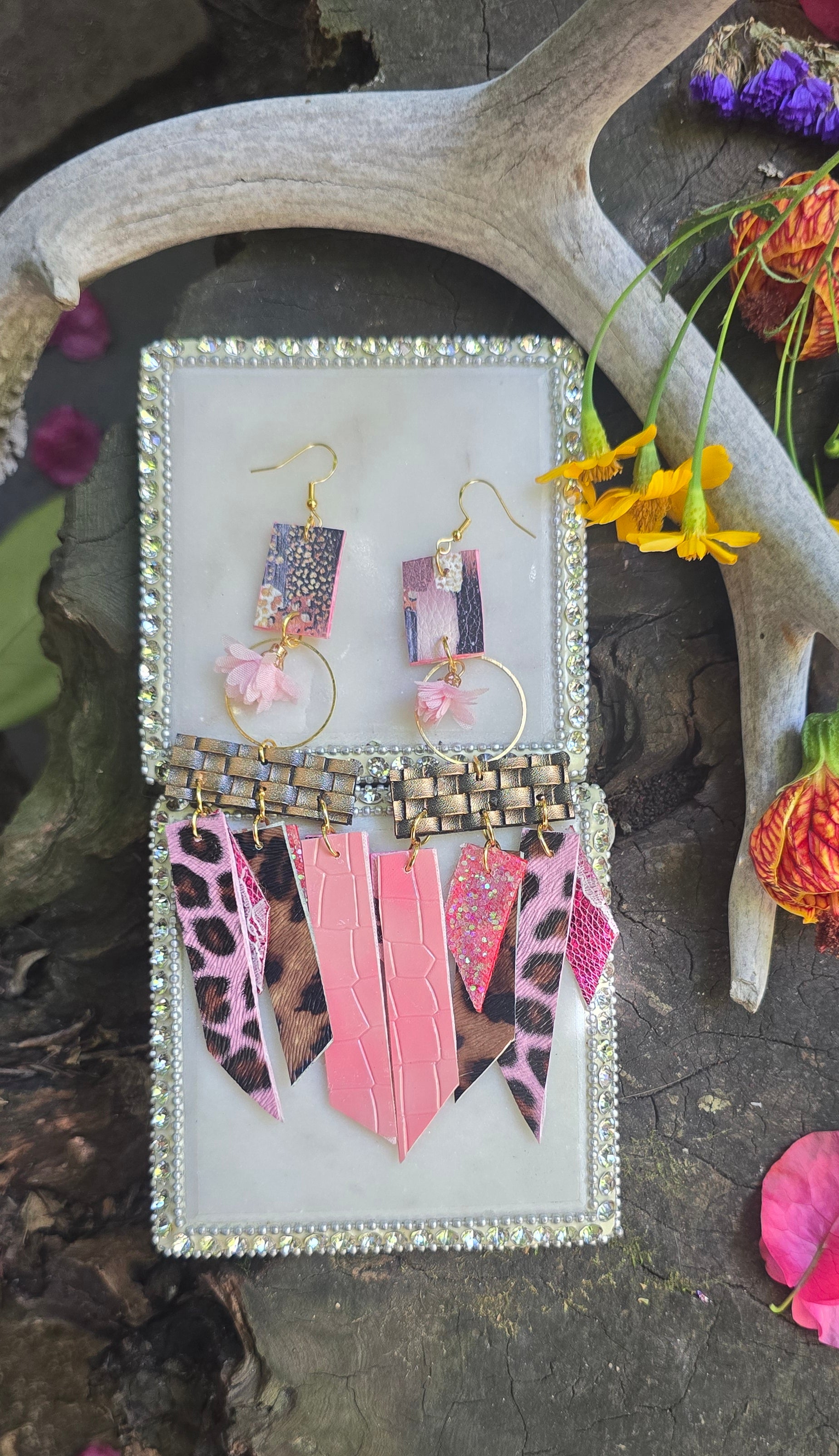 Maggie - Pink Animal Print Fringe Earrings