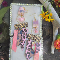 Maggie - Pink Animal Print Fringe Earrings