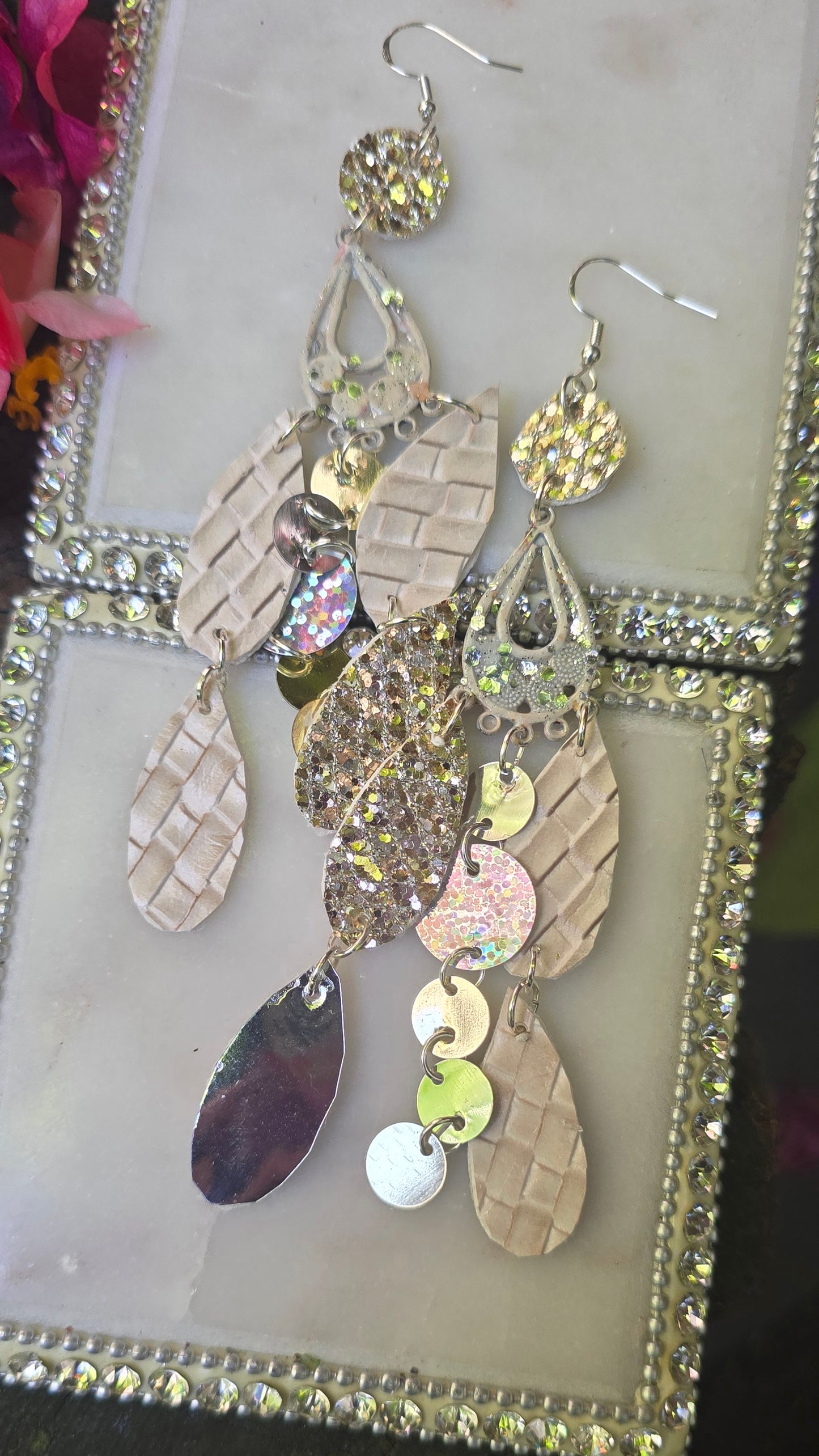 Annie - White Layered Statement Earrings