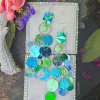 Sally - Blue Green Round Dangle Earrings