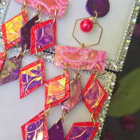 Mary - Pink Red Geometric Chandelier Earrings