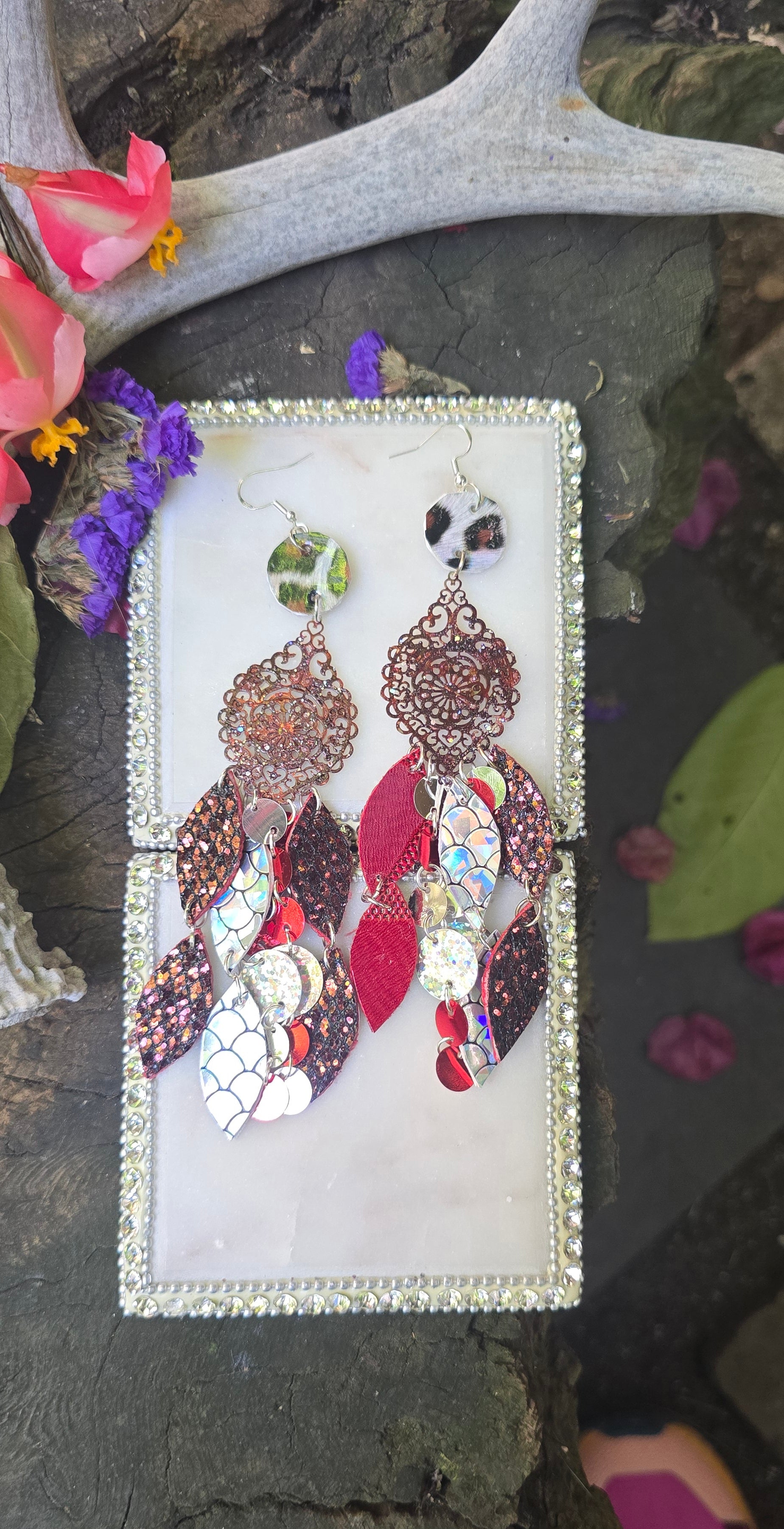 Andrea - Burgundy Layered Statement Earrings