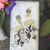 Jody - White Geometric Long Chandelier Earrings