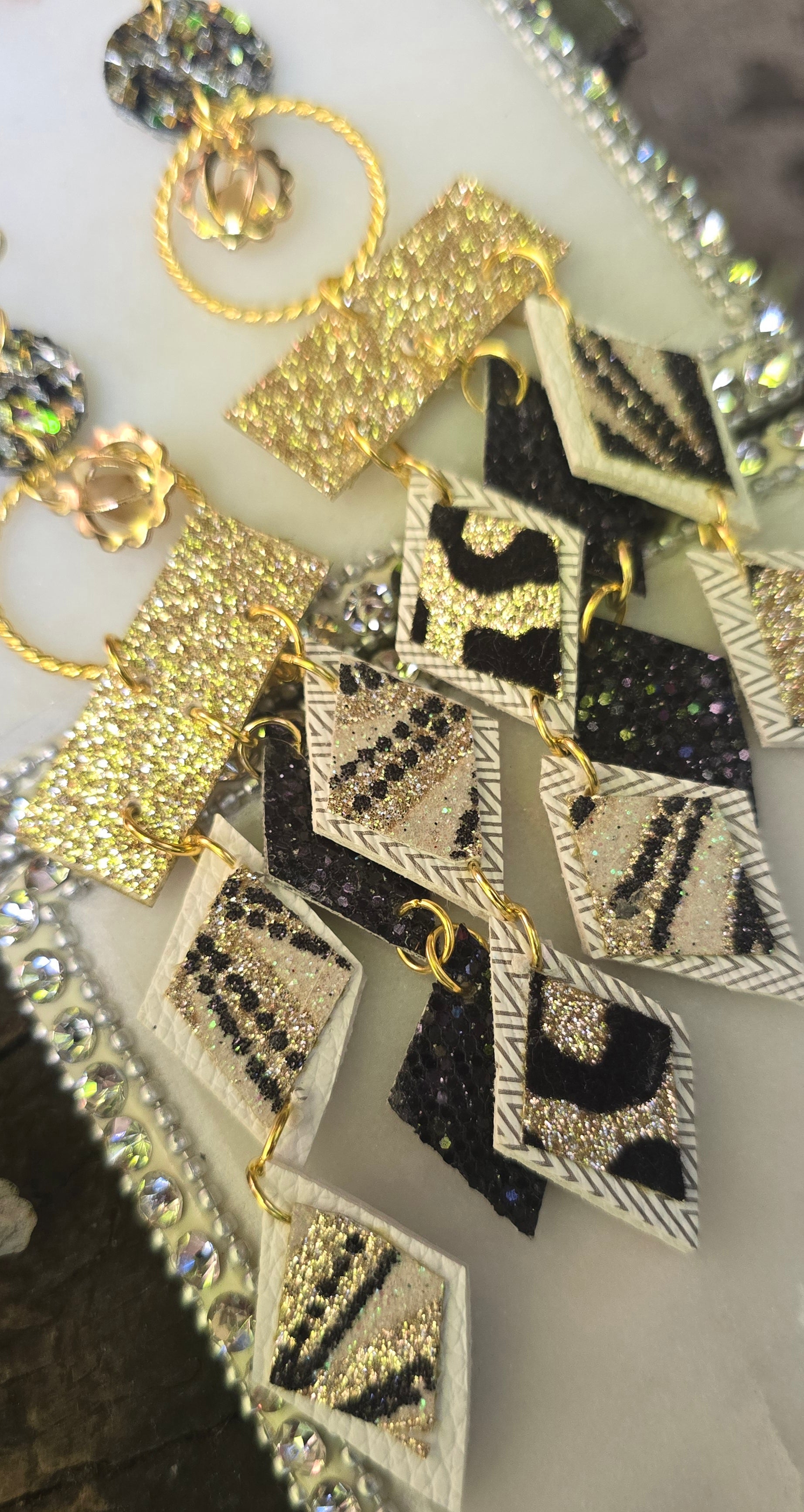 Jody - White Geometric Long Chandelier Earrings