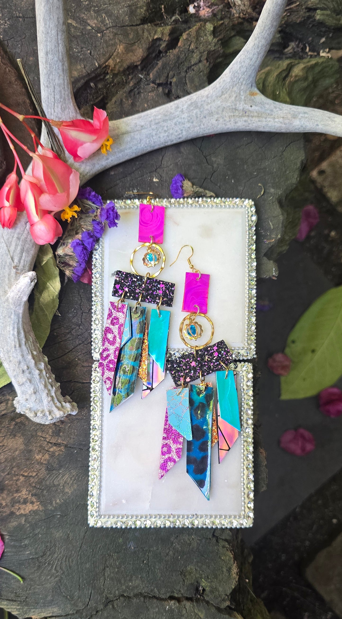 Stella - Multicolored Hot Pink Fringe Earrings