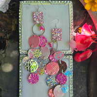 Tanya - Pink Glittery Round Dangle Earrings