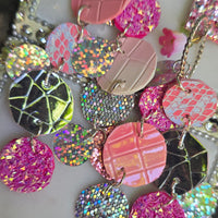 Tanya - Pink Glittery Round Dangle Earrings