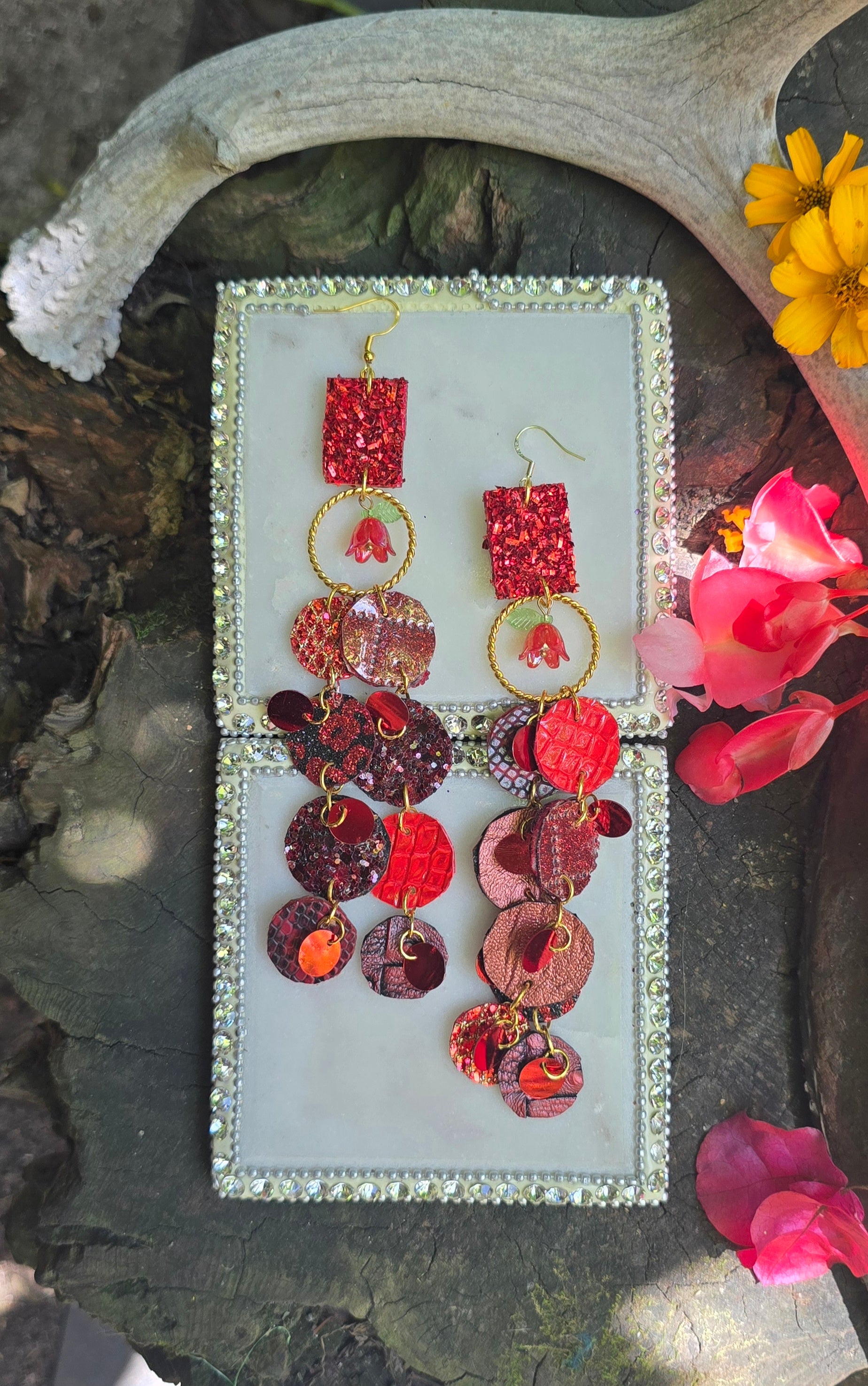 Karina - Red Long Round Dangle Earrings