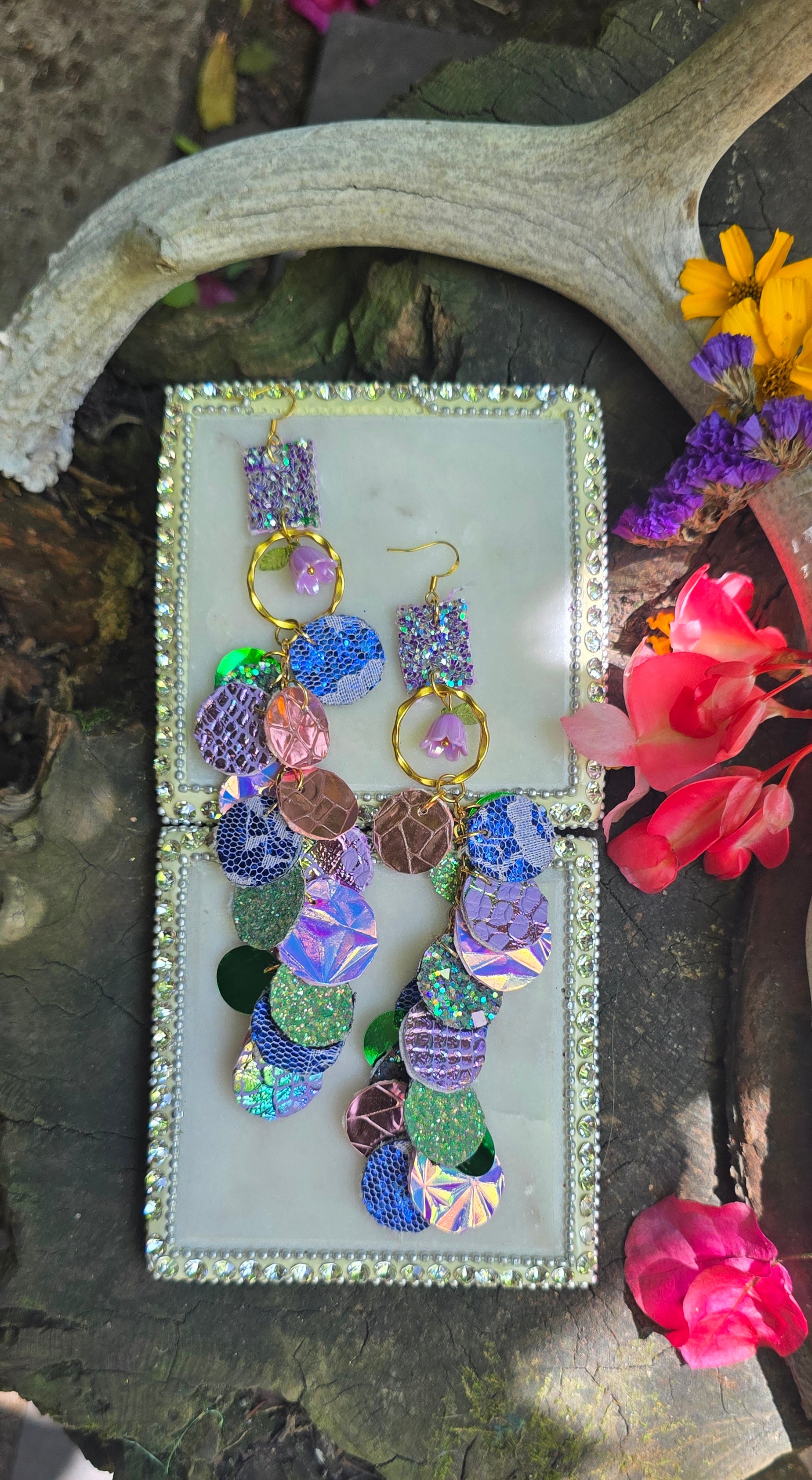 Neena - Purple Iridescent Round Dangle Earrings