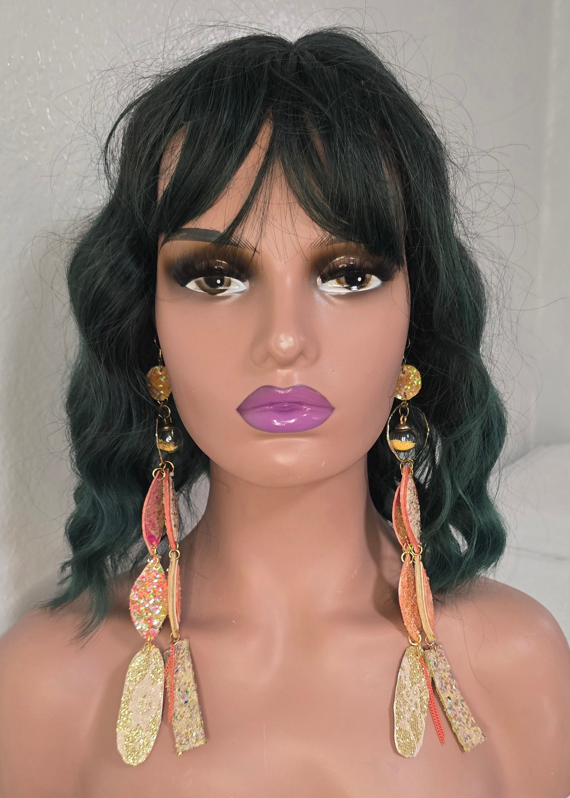 Yellow long statement earrings featuring angelica design, stylish and bold accessory from Shop Moxxc.