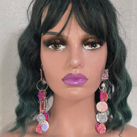 Tanya - Pink Glittery Round Dangle Earrings