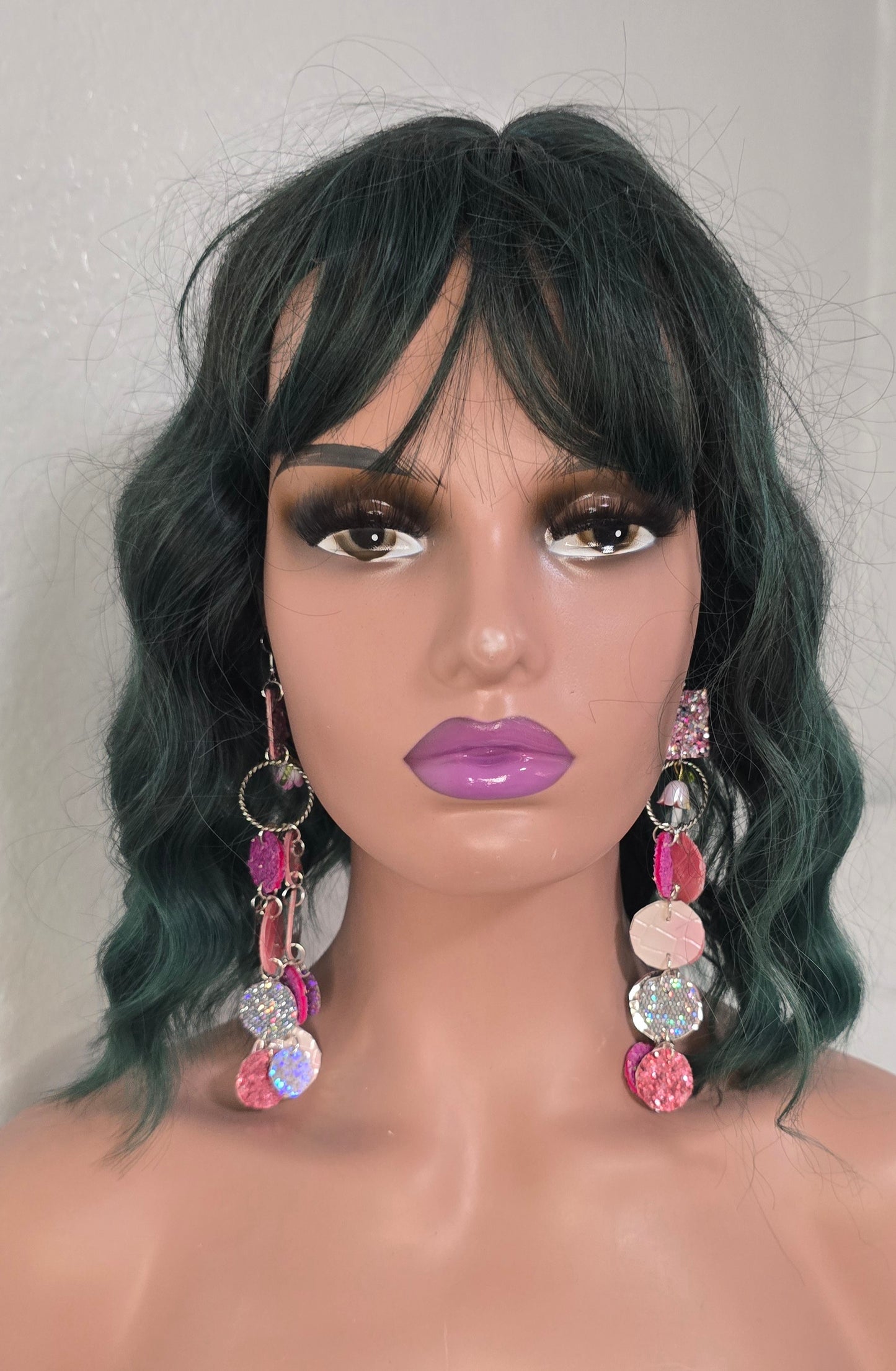 Tanya - Pink Glittery Round Dangle Earrings