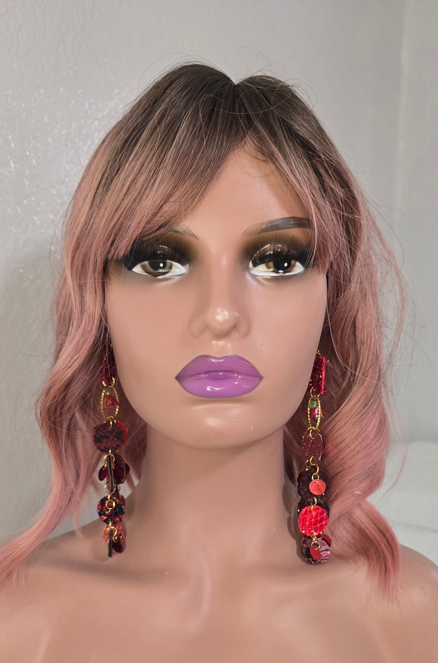 Karina - Red Long Round Dangle Earrings