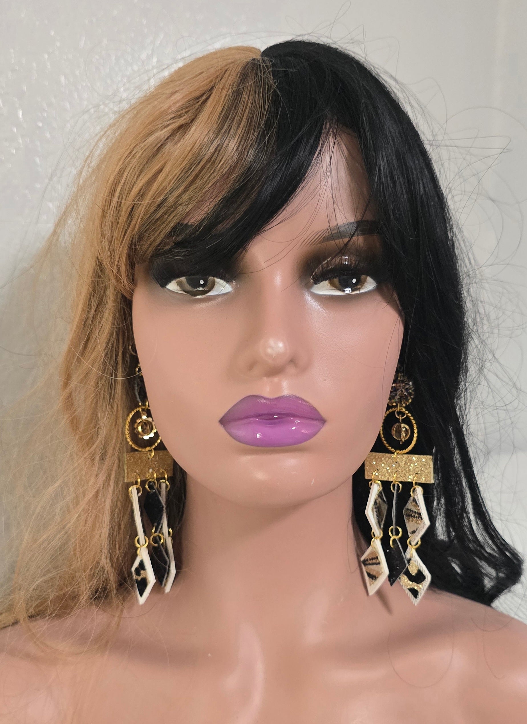 Jody - White Geometric Long Chandelier Earrings