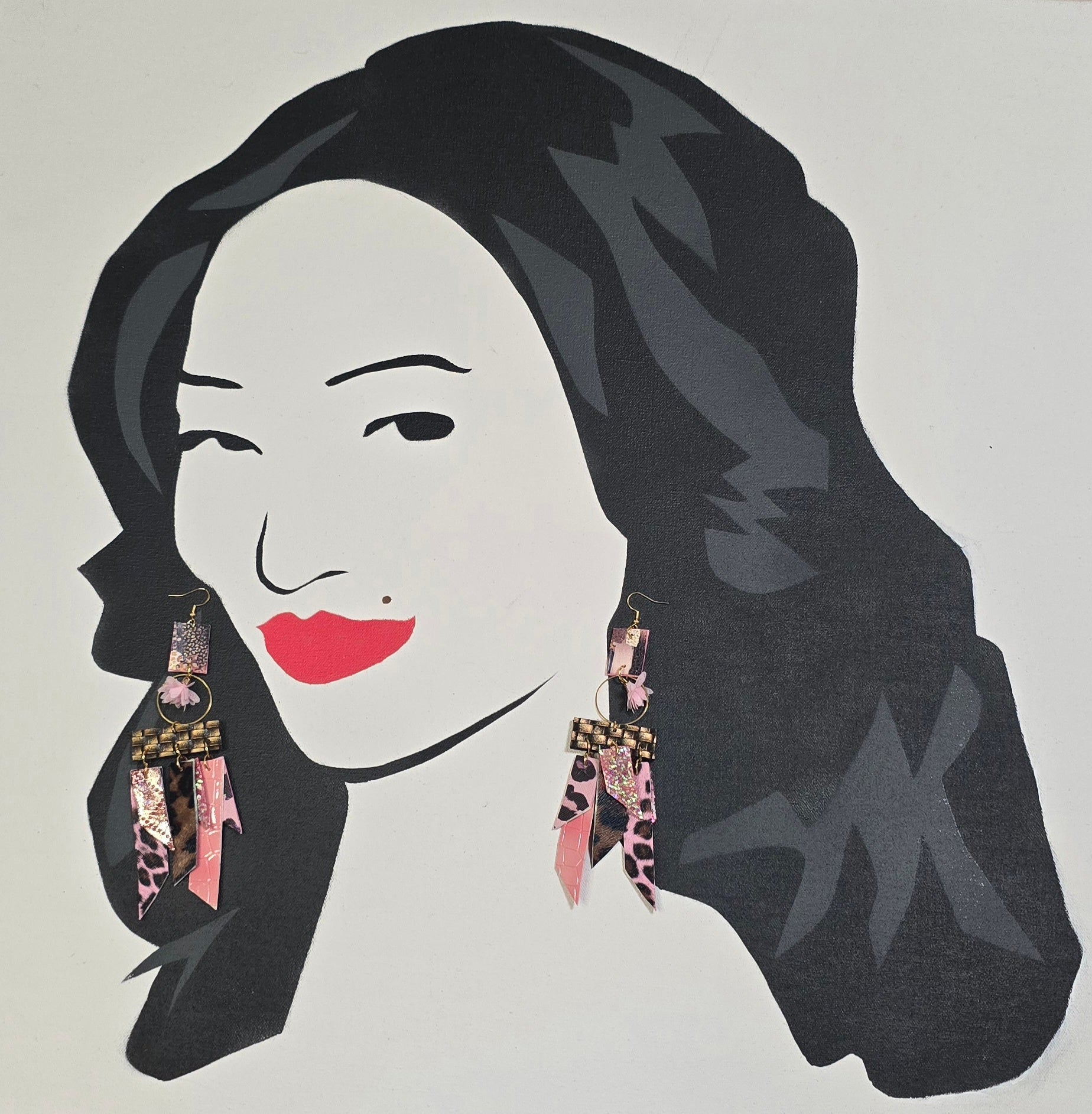 Maggie - Pink Animal Print Fringe Earrings