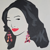 Mary - Pink Red Geometric Chandelier Earrings