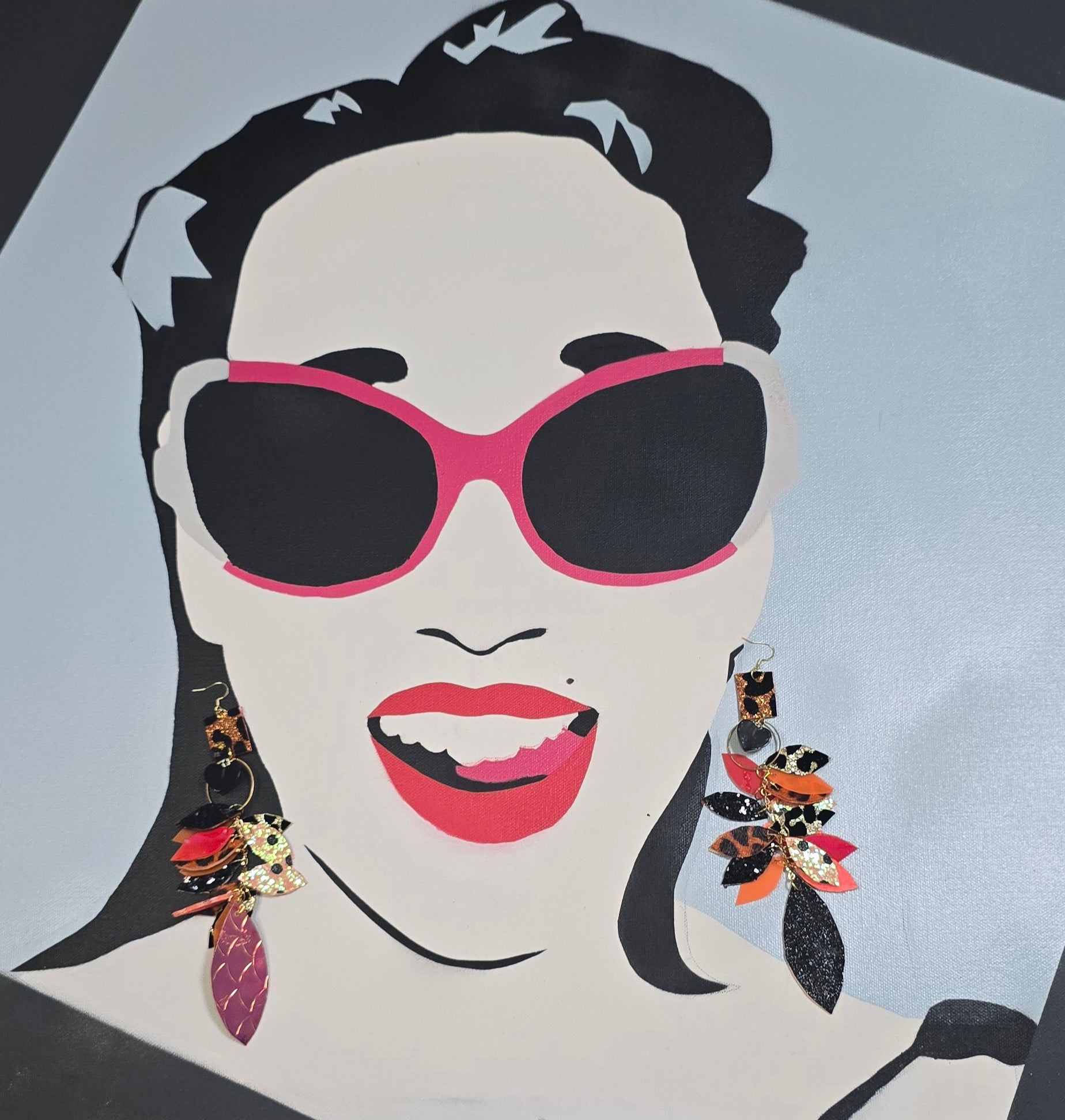 Thiana - Orange Black Animal Print Teardrop Chandelier Earrings