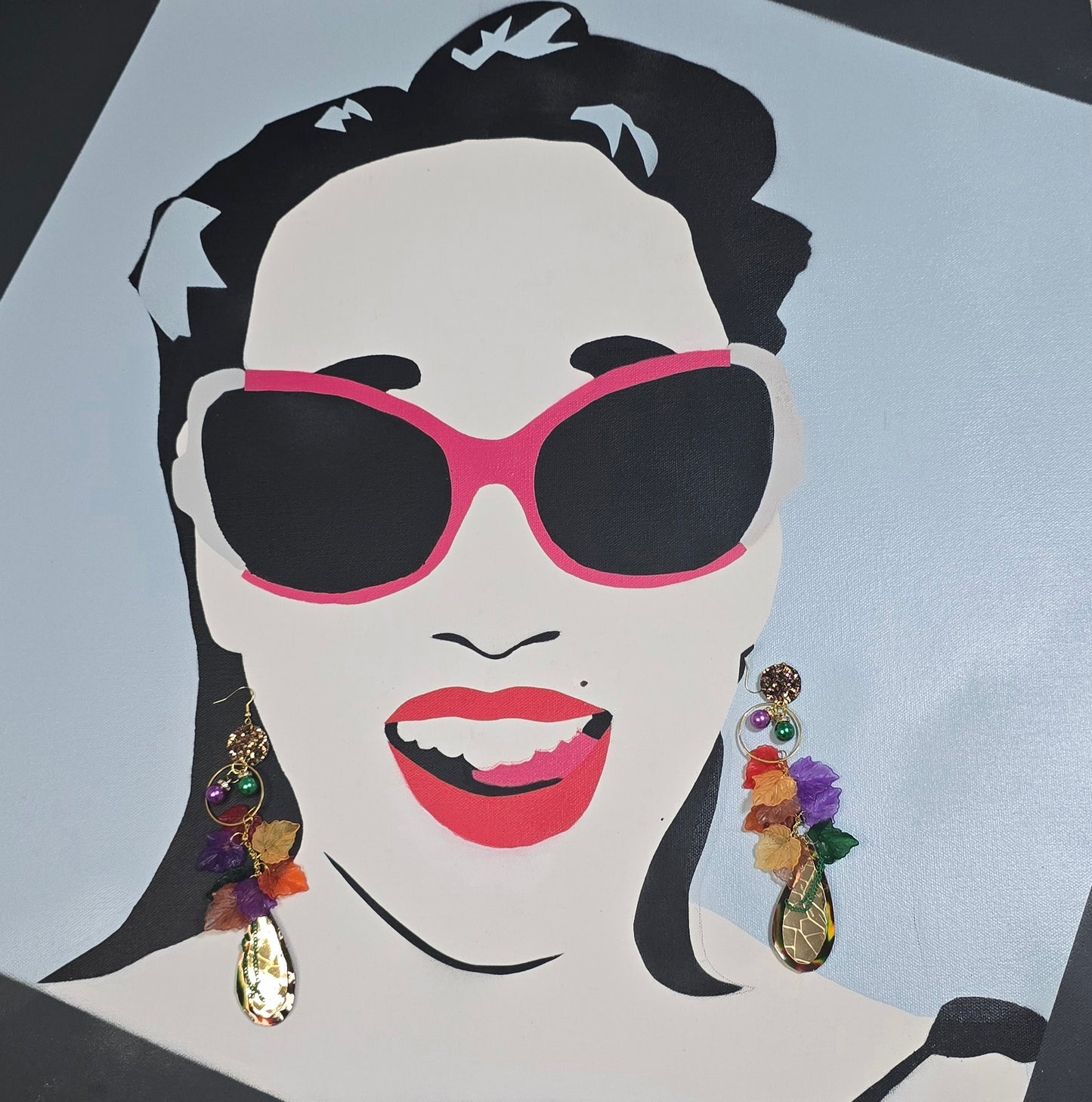 Charmaine multicolored gold layered statement earrings with intricate design, showcasing vibrant hues and elegant craftsmanship.