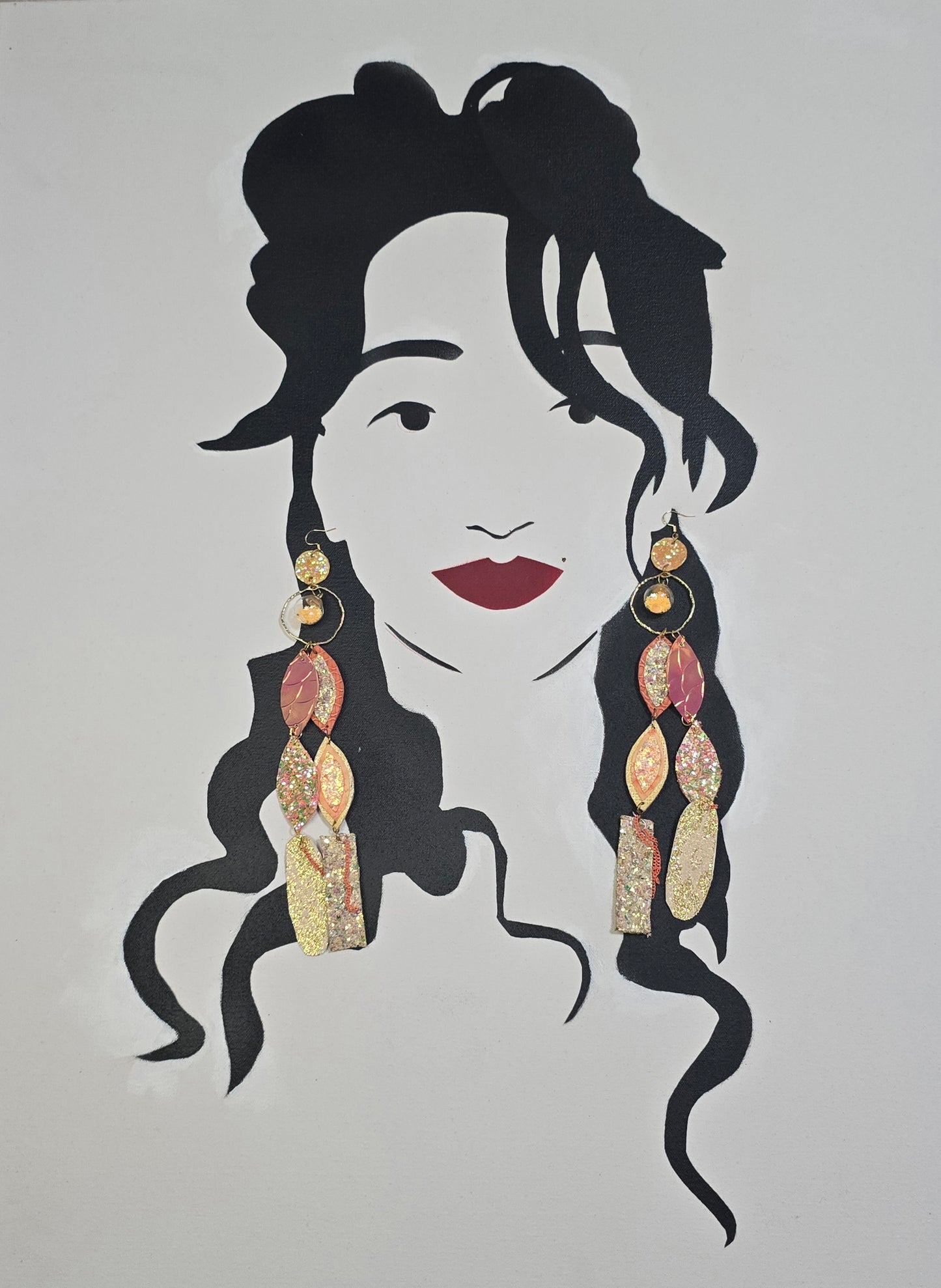 Yellow long statement earrings featuring angelica design, crafted by Shop Moxxc, displayed on a neutral background.