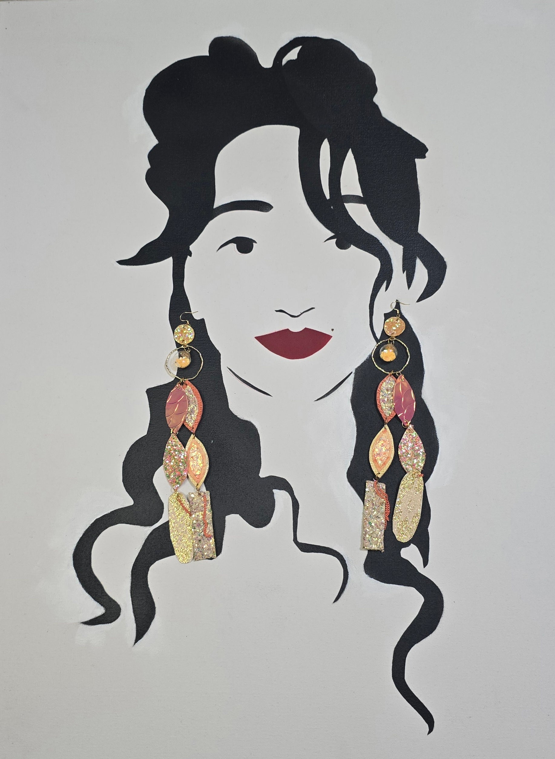 Yellow long statement earrings featuring angelica design, crafted by Shop Moxxc, displayed on a neutral background.