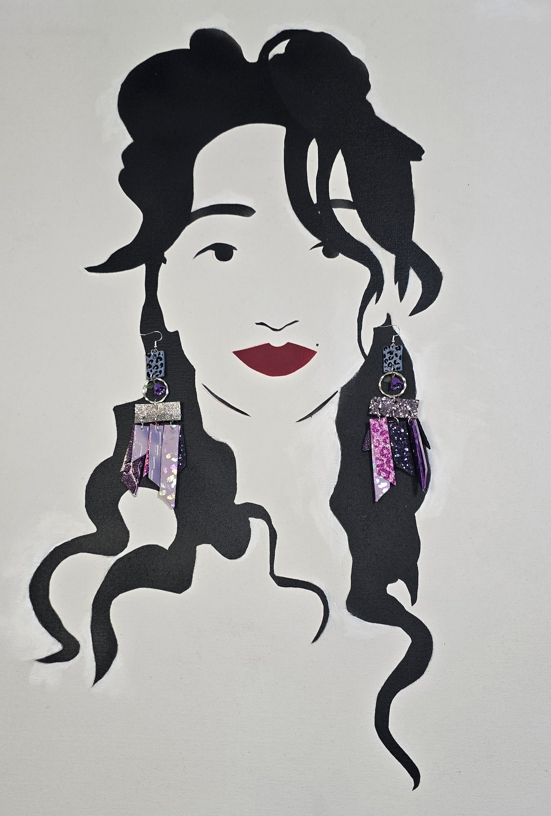 Jonsey - Purple Glittery Fringe Earrings