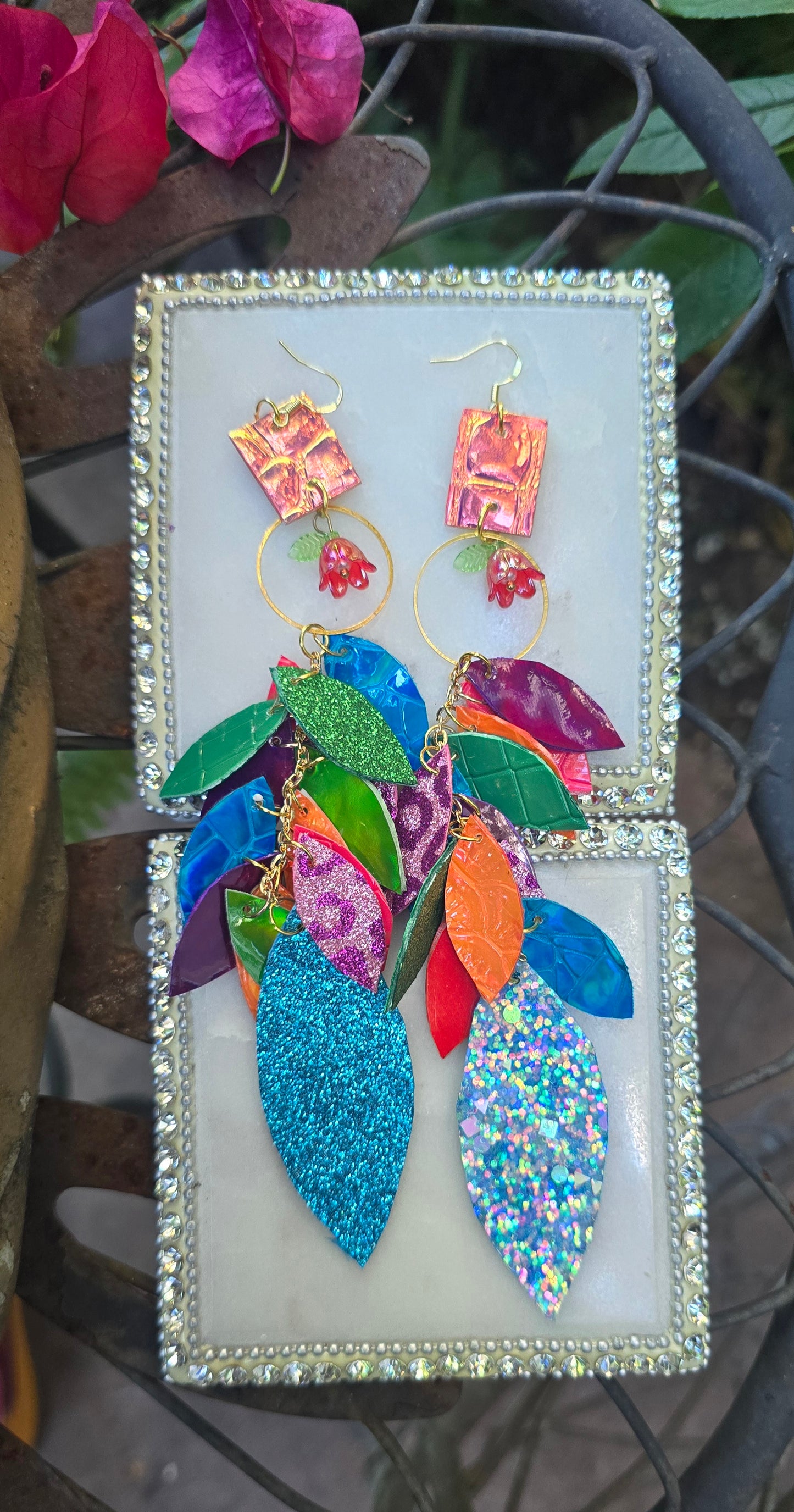 Lasy - Colorful Glittery Teardrop Chandelier Earrings