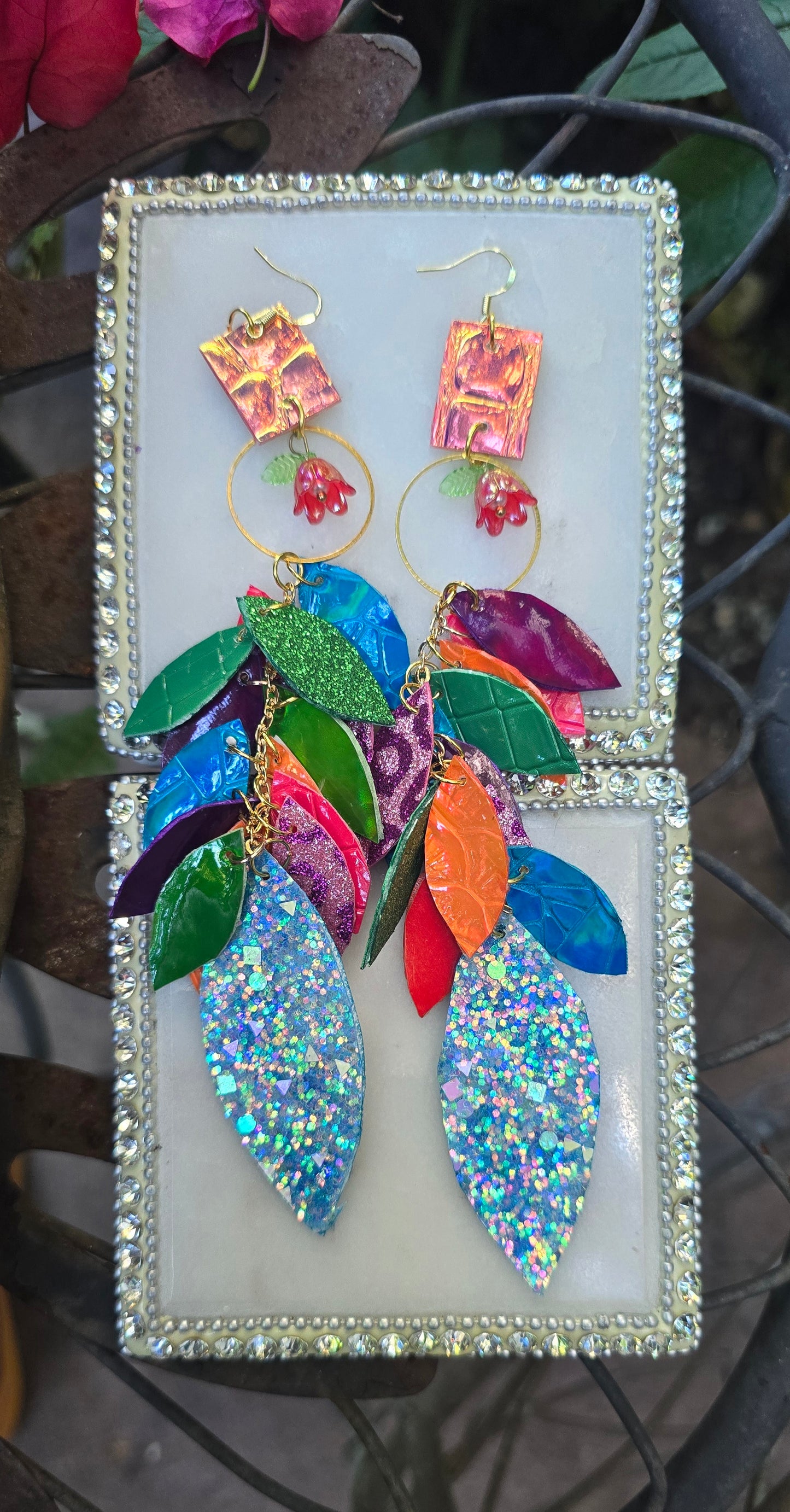 Lasy - Colorful Glittery Teardrop Chandelier Earrings