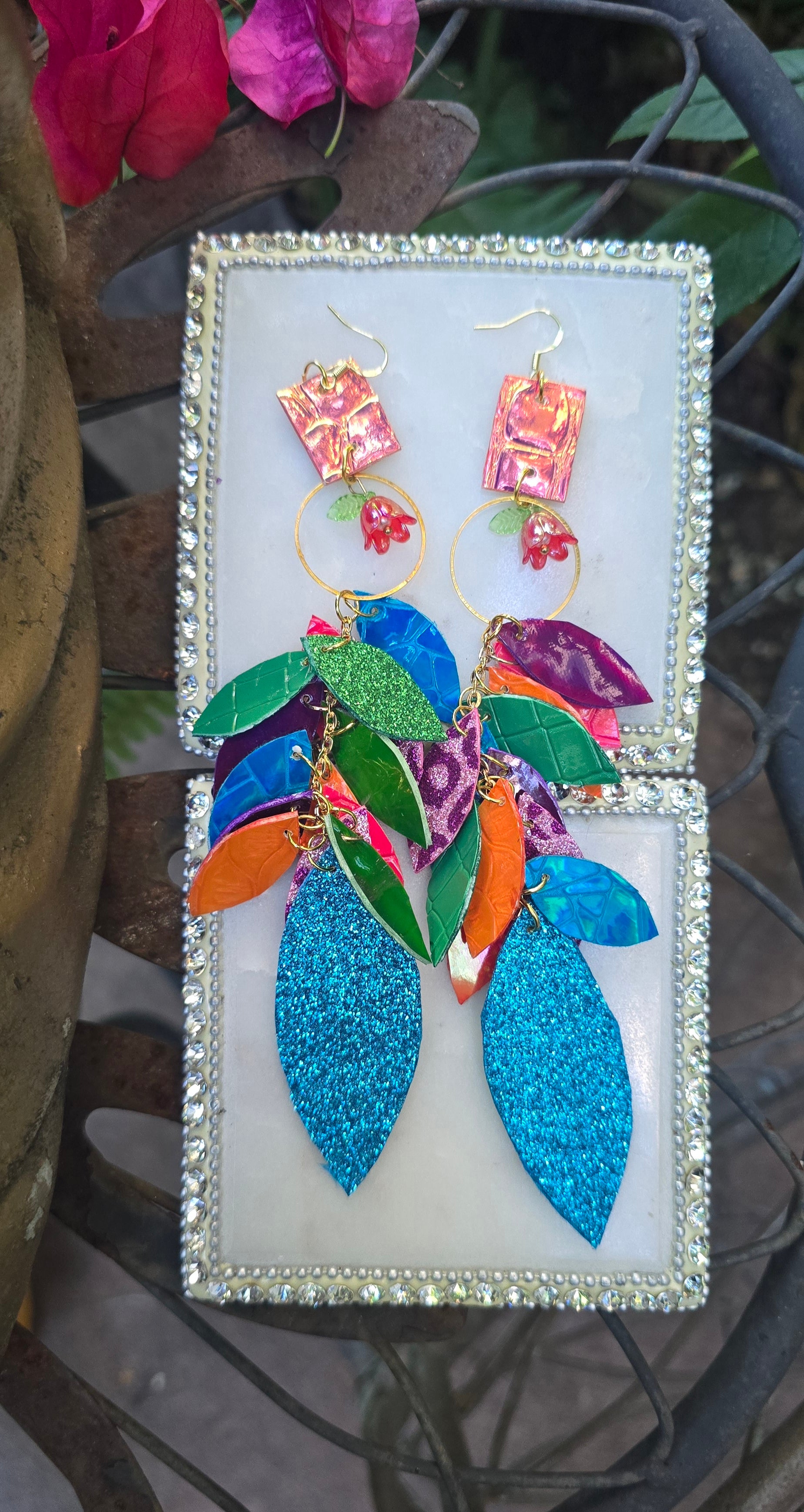Lasy - Colorful Glittery Teardrop Chandelier Earrings